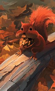 Preview wallpaper squirrel, nuts, food, foliage, autumn