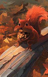 Preview wallpaper squirrel, nuts, food, foliage, autumn