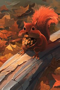 Preview wallpaper squirrel, nuts, food, foliage, autumn