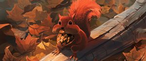 Preview wallpaper squirrel, nuts, food, foliage, autumn