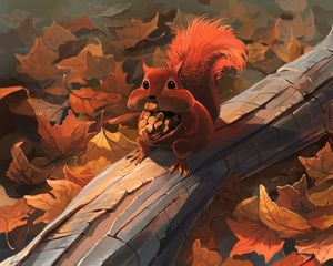 Preview wallpaper squirrel, nuts, food, foliage, autumn