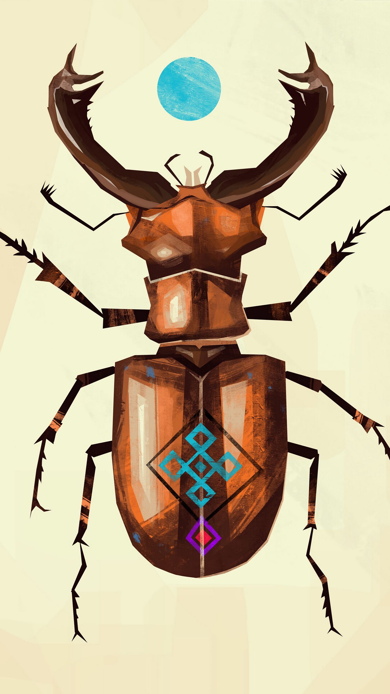 Download wallpaper 1350x2400 stag beetle, beetle, art, pattern iphone 8