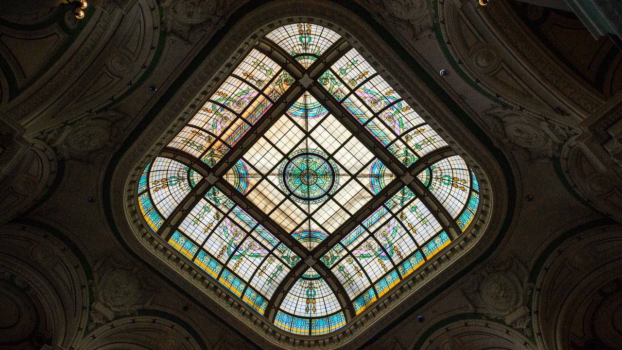 Wallpaper stained glass, patterns, ceiling, dome, architecture