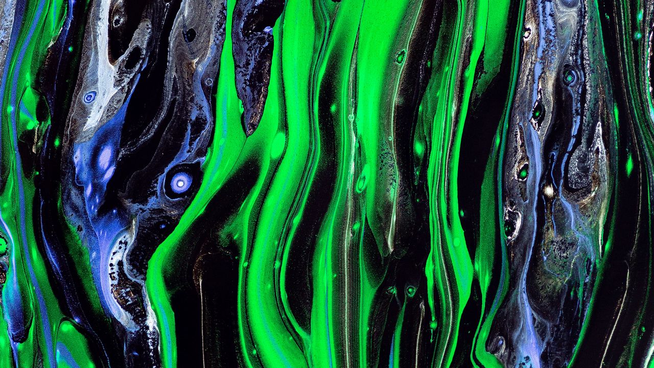 Wallpaper stains, waves, paint, liquid, abstraction, green