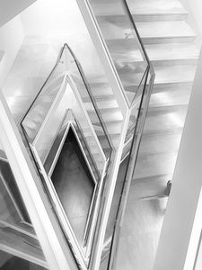 Preview wallpaper staircase, aerial view, art, bw