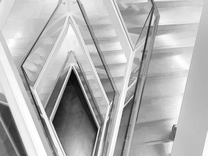 Preview wallpaper staircase, aerial view, art, bw