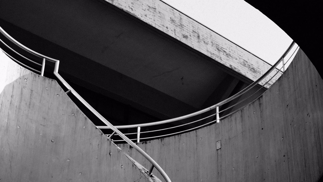 Wallpaper staircase, building, bw, railing