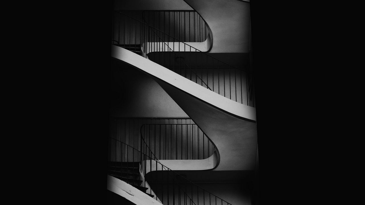 Wallpaper staircase, bw, minimalism, dark, architecture