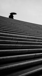 Preview wallpaper staircase, bw, umbrella, loneliness