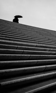 Preview wallpaper staircase, bw, umbrella, loneliness