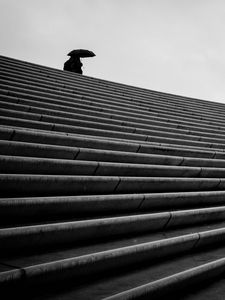 Preview wallpaper staircase, bw, umbrella, loneliness