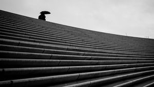 Preview wallpaper staircase, bw, umbrella, loneliness