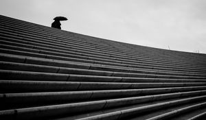 Preview wallpaper staircase, bw, umbrella, loneliness