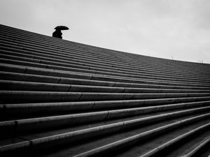 Preview wallpaper staircase, bw, umbrella, loneliness