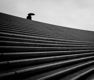 Preview wallpaper staircase, bw, umbrella, loneliness