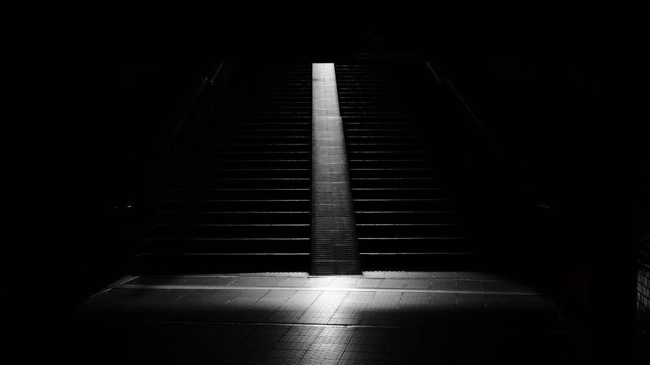 Wallpaper staircase, dark, bw, room, darkness