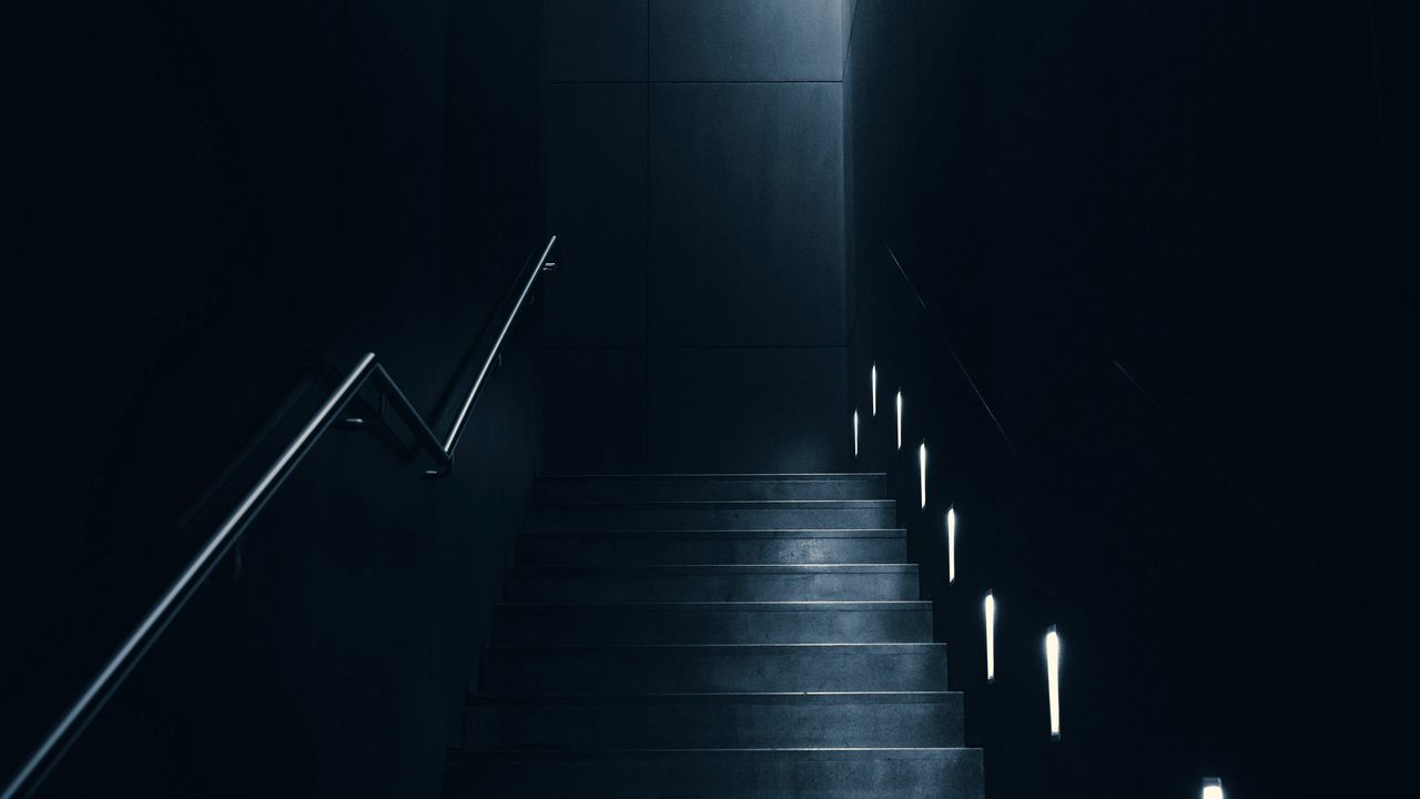 Wallpaper staircase, dark, room, backlight, lighting