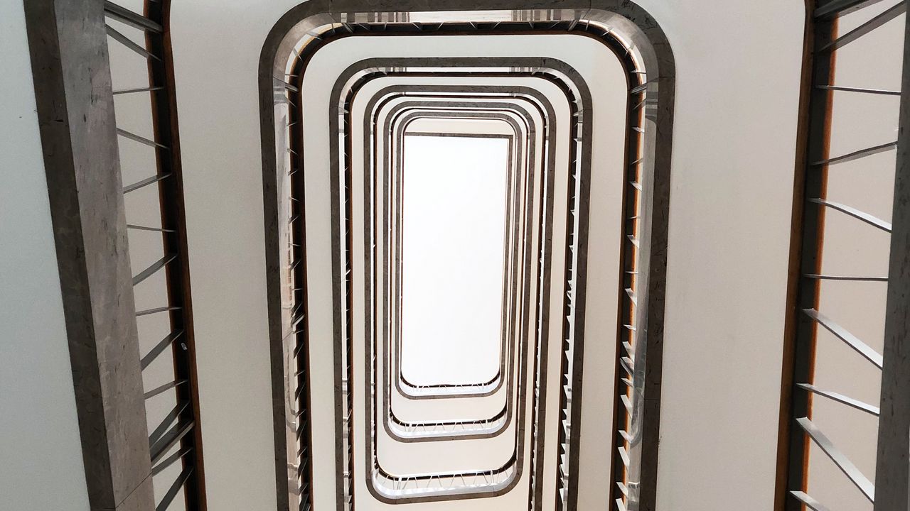 Wallpaper staircase, railing, bottom view