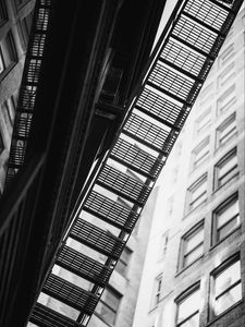 Preview wallpaper staircase, railings, buildings, facade, windows, bw