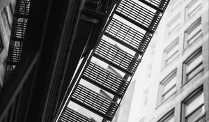 Preview wallpaper staircase, railings, buildings, facade, windows, bw