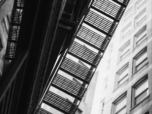 Preview wallpaper staircase, railings, buildings, facade, windows, bw