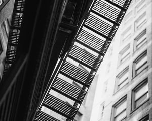 Preview wallpaper staircase, railings, buildings, facade, windows, bw