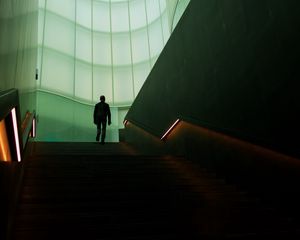 Preview wallpaper staircase, silhouette, dark, building, room