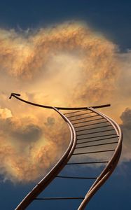 Preview wallpaper staircase, sky, arrow, clouds, direction