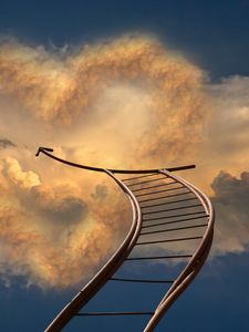 Preview wallpaper staircase, sky, arrow, clouds, direction