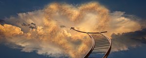 Preview wallpaper staircase, sky, arrow, clouds, direction