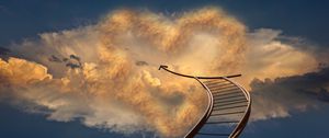 Preview wallpaper staircase, sky, arrow, clouds, direction