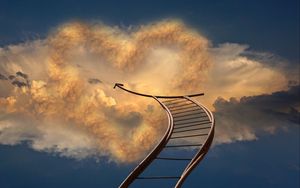 Preview wallpaper staircase, sky, arrow, clouds, direction