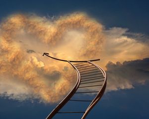 Preview wallpaper staircase, sky, arrow, clouds, direction