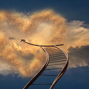 Preview wallpaper staircase, sky, arrow, clouds, direction