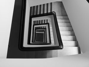 Preview wallpaper staircase, spiral, aerial view, black and white