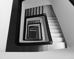 Preview wallpaper staircase, spiral, aerial view, black and white