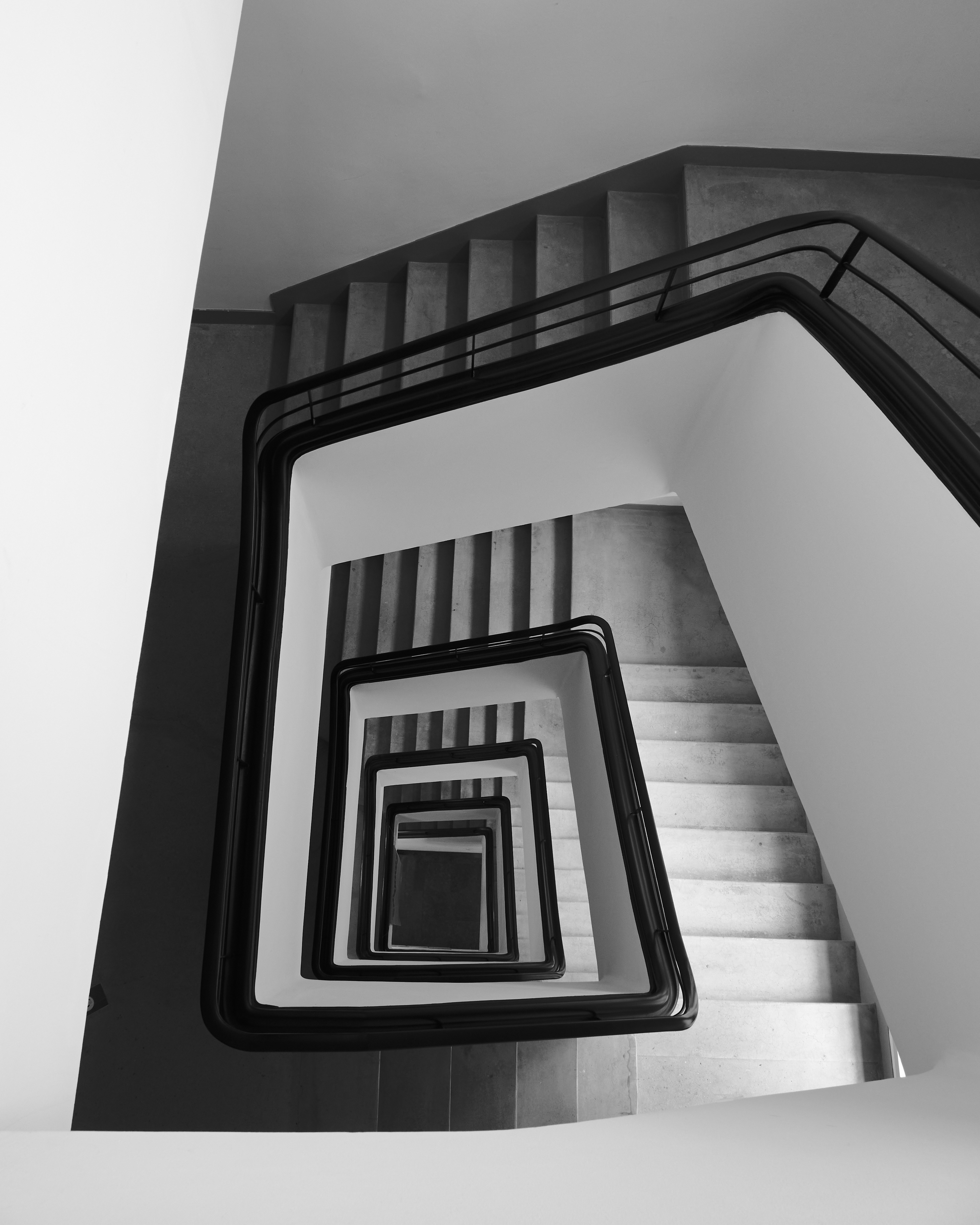 Download wallpaper 3776x4716 staircase, spiral, aerial view, black and