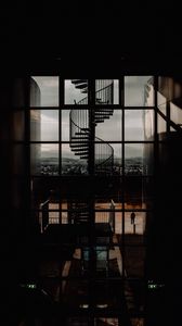 Preview wallpaper staircase, spiral, architecture, dark, room, window