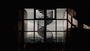 Preview wallpaper staircase, spiral, architecture, dark, room, window