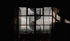 Preview wallpaper staircase, spiral, architecture, dark, room, window