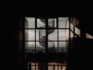 Preview wallpaper staircase, spiral, architecture, dark, room, window