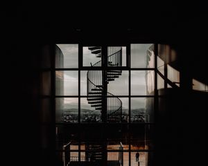 Preview wallpaper staircase, spiral, architecture, dark, room, window