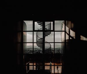 Preview wallpaper staircase, spiral, architecture, dark, room, window