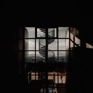 Preview wallpaper staircase, spiral, architecture, dark, room, window