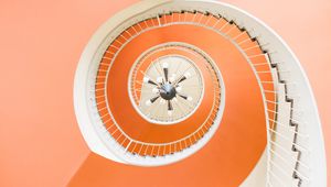 Preview wallpaper staircase, spiral, architecture, bottom view, orange