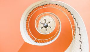Preview wallpaper staircase, spiral, architecture, bottom view, orange