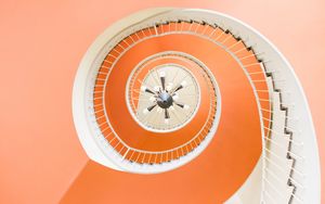 Preview wallpaper staircase, spiral, architecture, bottom view, orange