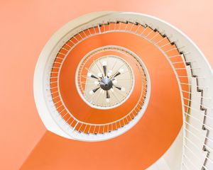 Preview wallpaper staircase, spiral, architecture, bottom view, orange