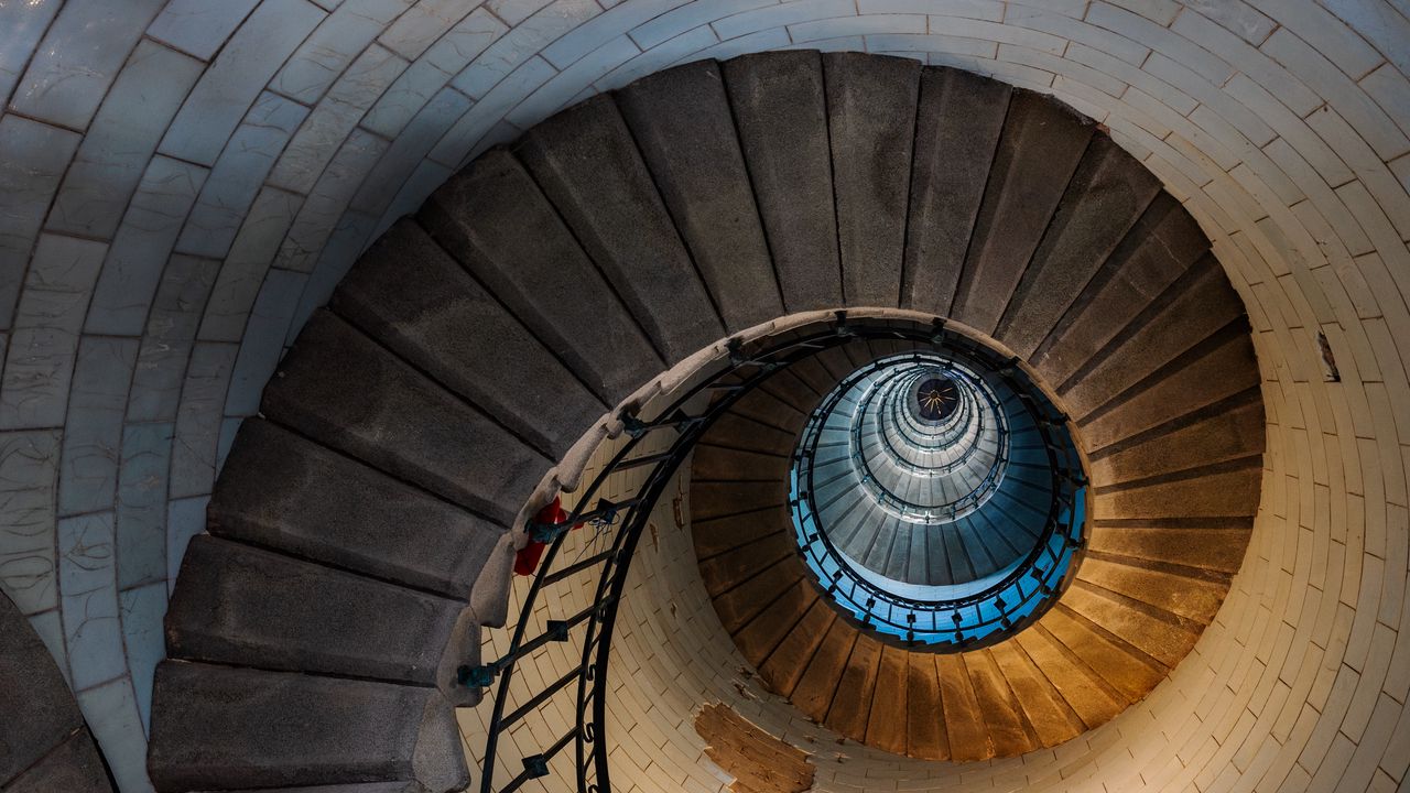 Wallpaper staircase, spiral, building, light