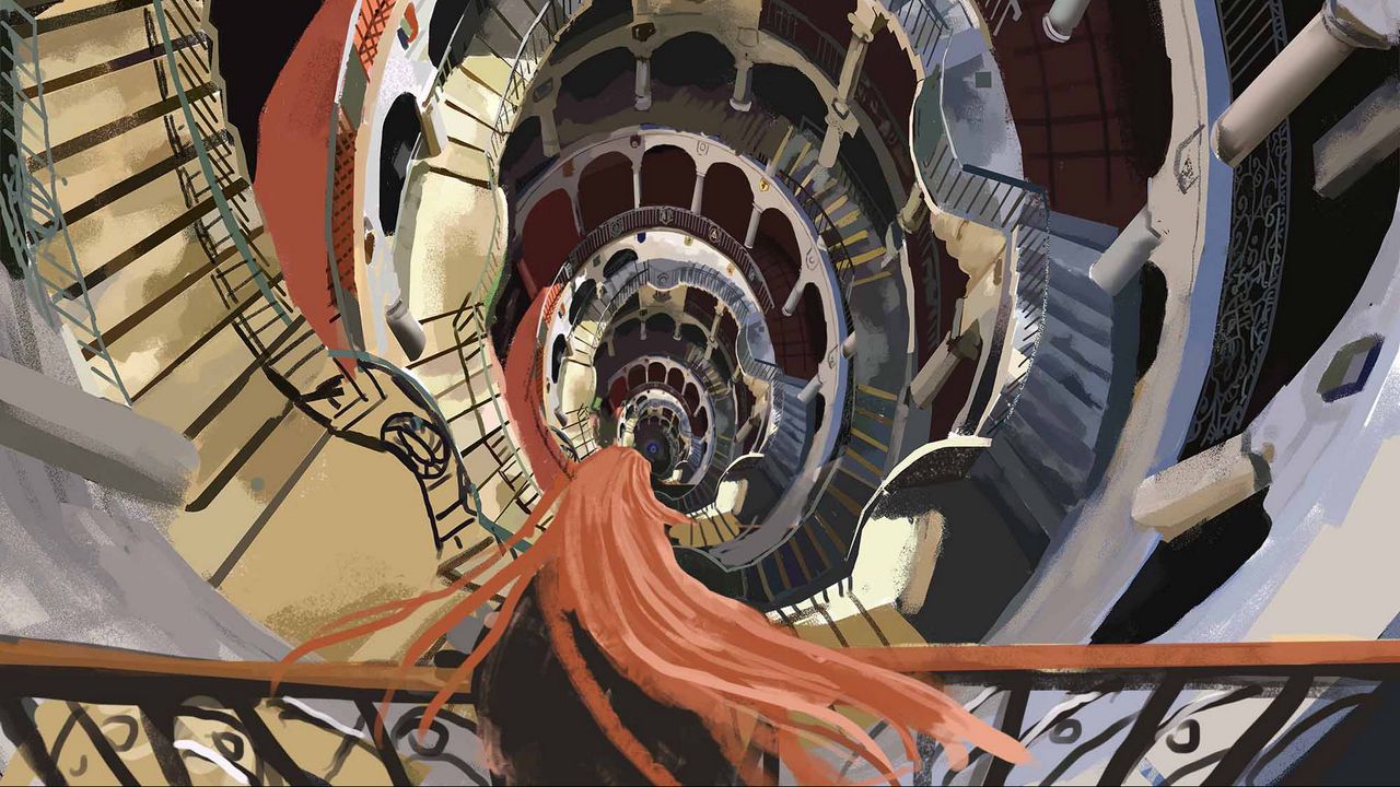 Wallpaper staircase, spiral, building, art